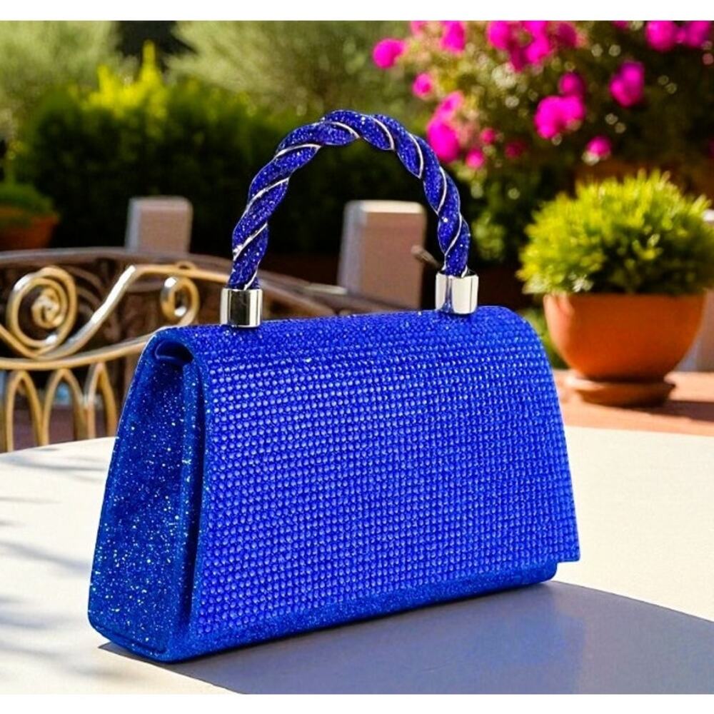 Purse Two Tone Blue & Gold Glittered crossbody with Gold Chain Handle‎